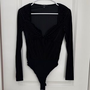 Lulu's Black Pinstripe Bodysuit